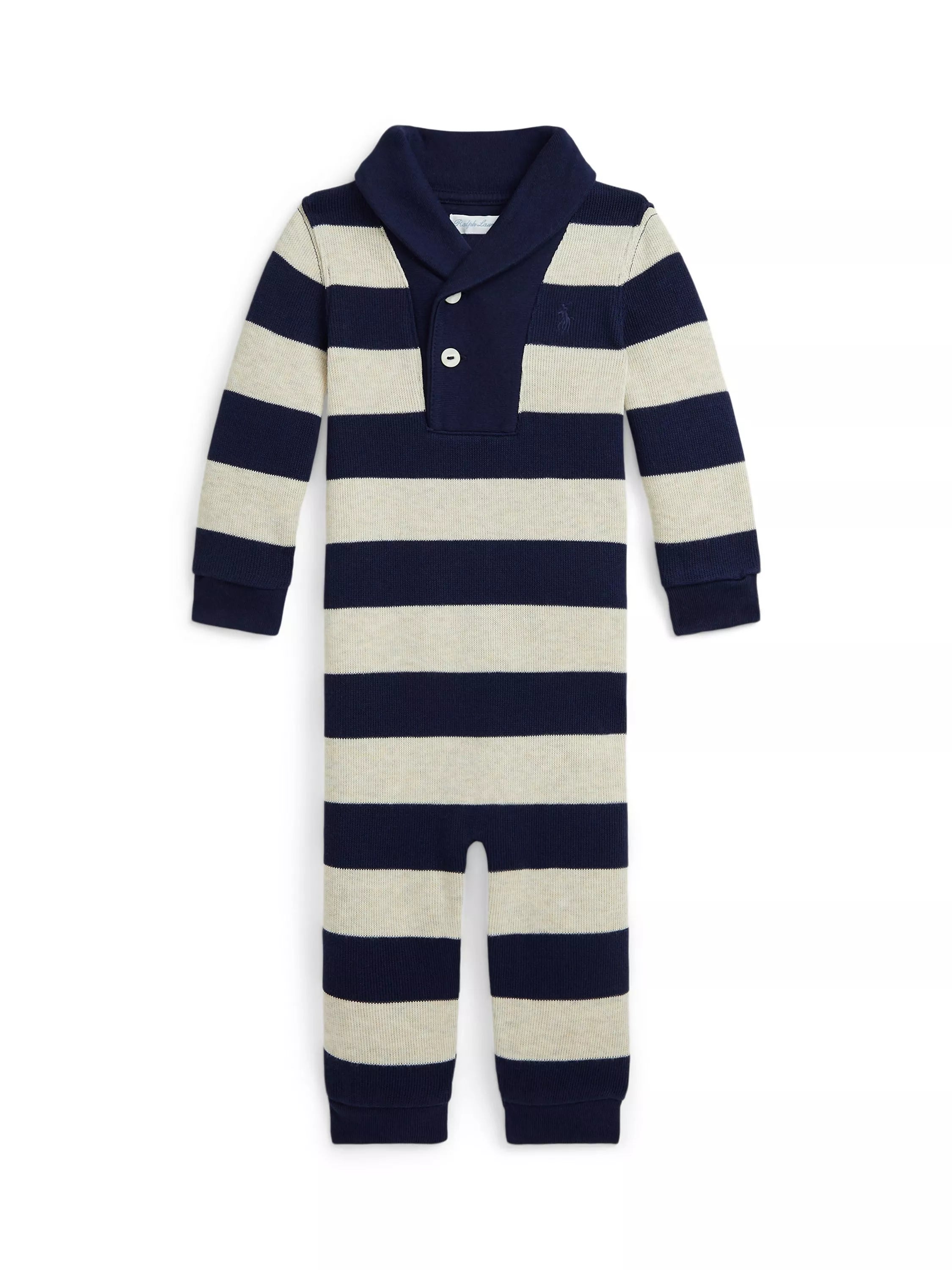 Ralph Lauren Kids' Stripe Coverall, Navy/Oatmeal