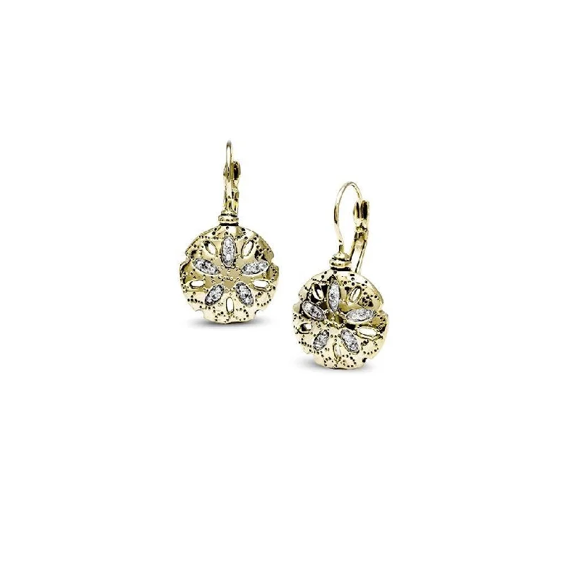 John Medeiros : Seaside Sand Dollar CZ French Wire Earrings