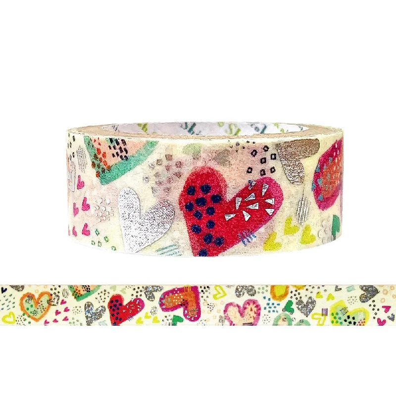 Cute Kawaii Shinzi Katoh Silver Accents Washi / Masking Deco Tape - Hearts Love ♥ Valentine Wedding for Scrapbooking Journal Planner Craft