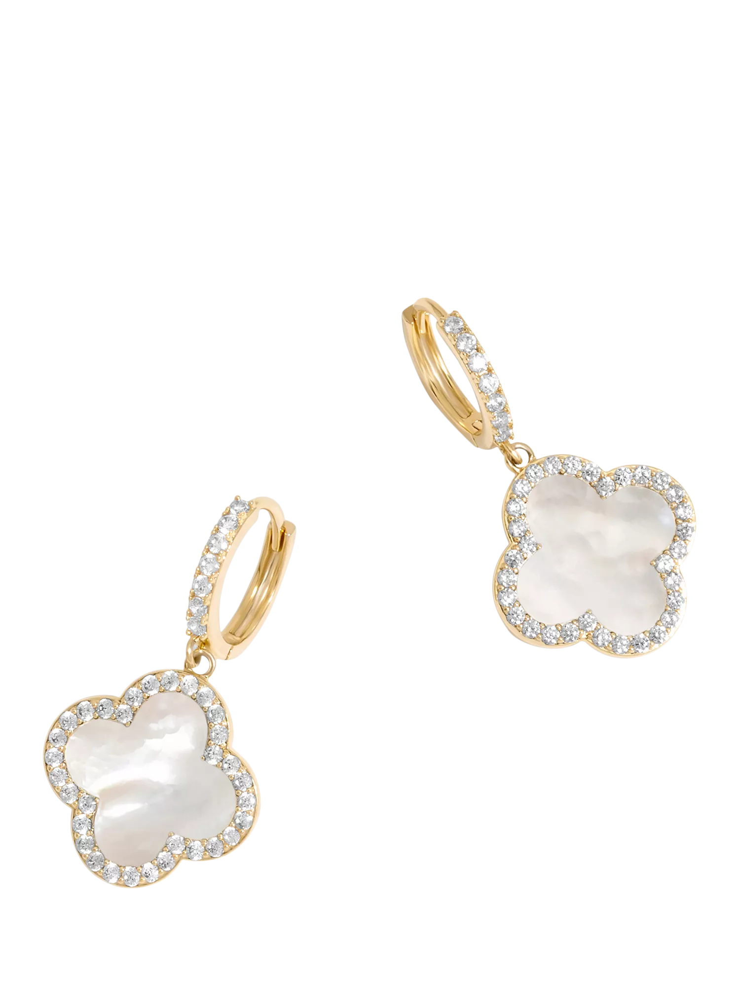 Jon Richard Mother of Pearl Clover Drop Huggie Earrings, Gold