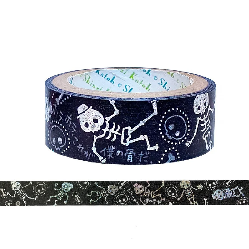 Cute Kawaii Shinzi Katoh Silver Accents Washi / Masking Deco Tape - Skeleton ♥ Halloween - for Scrapbooking Journal Planner Craft