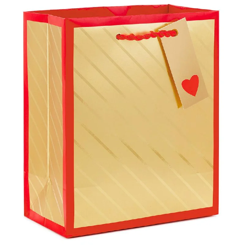 Hallmark : 6.5" Gold Stripes and Red Border Small Gift Bag