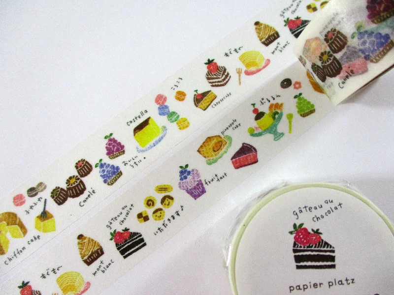 Cute Kawaii Papier Platz Washi / Masking Deco Tape - Sweet Dessert Gateau au Chocolate Cake Stawberry Berry Cupcake Pie - for Scrapbooking Journal Planner Craft