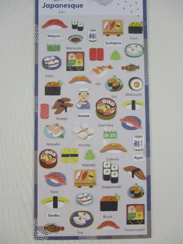 Cute Kawaii Kamio Japanesque Series Sticker Sheet - Food A Sushi Green Tea - for Journal Planner Craft Agenda Organizer Scrapbook