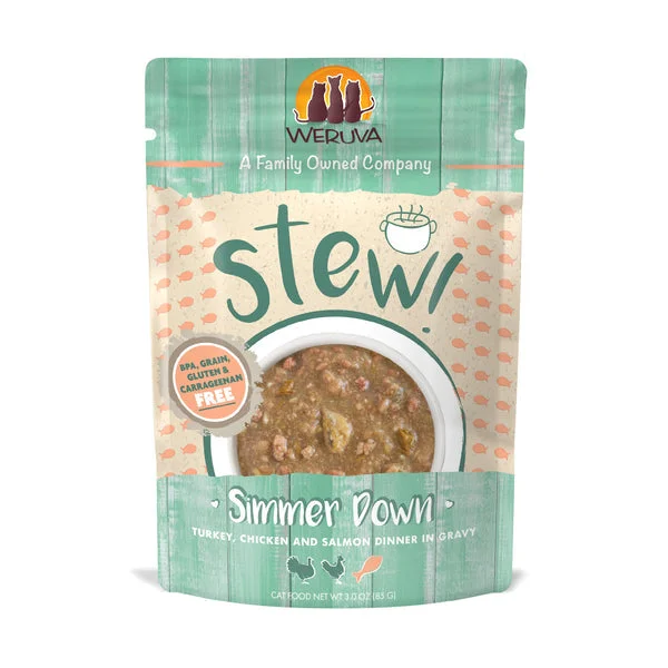 Weruva Cat Stew! Simmer Down Turkey, Chicken & Salmon Dinner in Gravy Cat Food