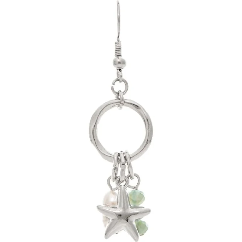 Rain :   Silver Starfish Pearl Charm Earring