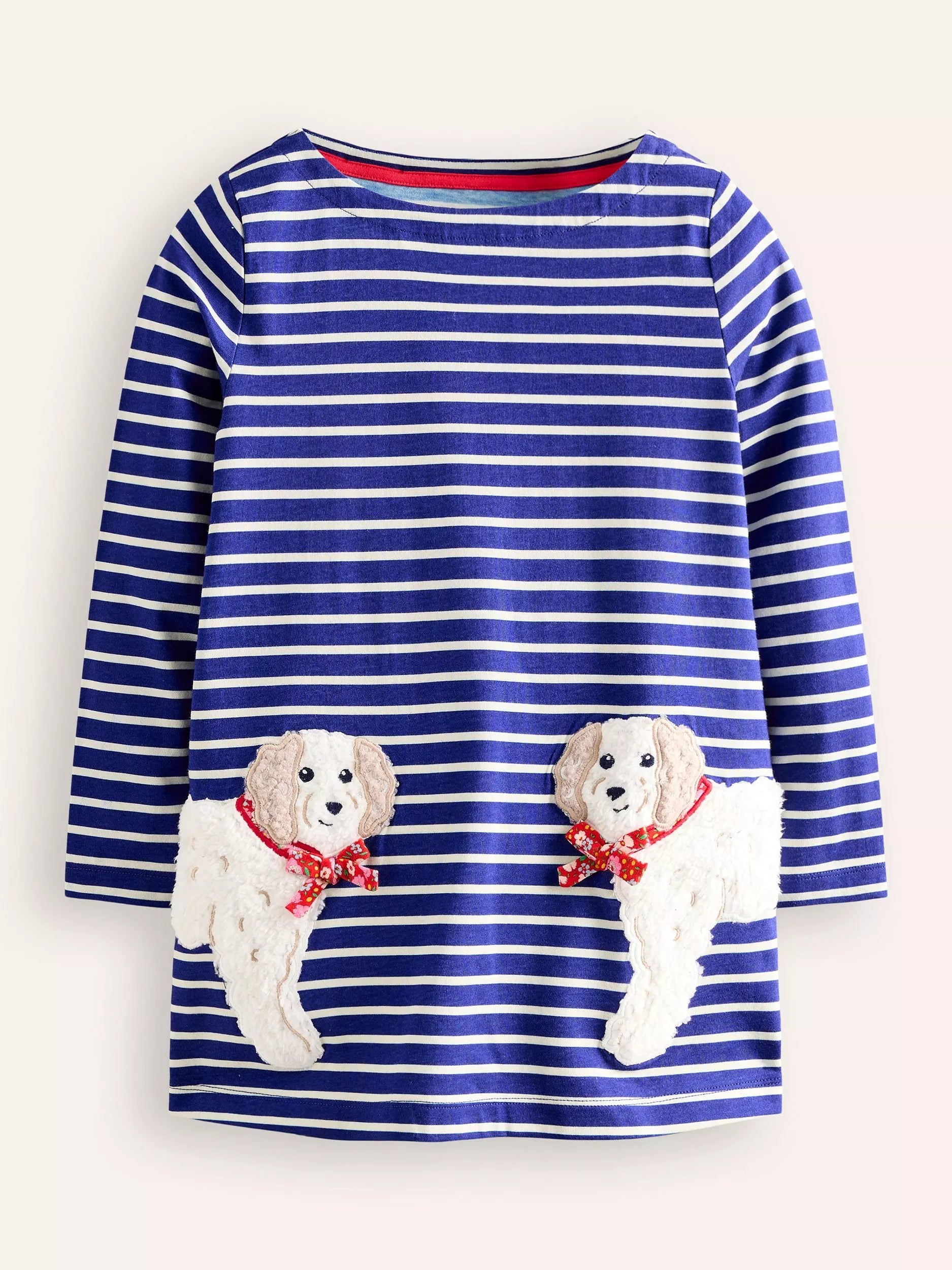 Mini Boden Kids' Appliqué Dogs Tunic Top, Blue/Ivory