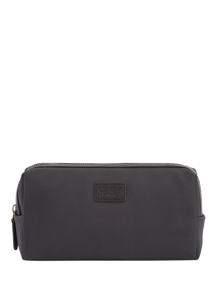 OSPREY LONDON The Grantham Waxed Canvas and Leather Washbag, Small, Black