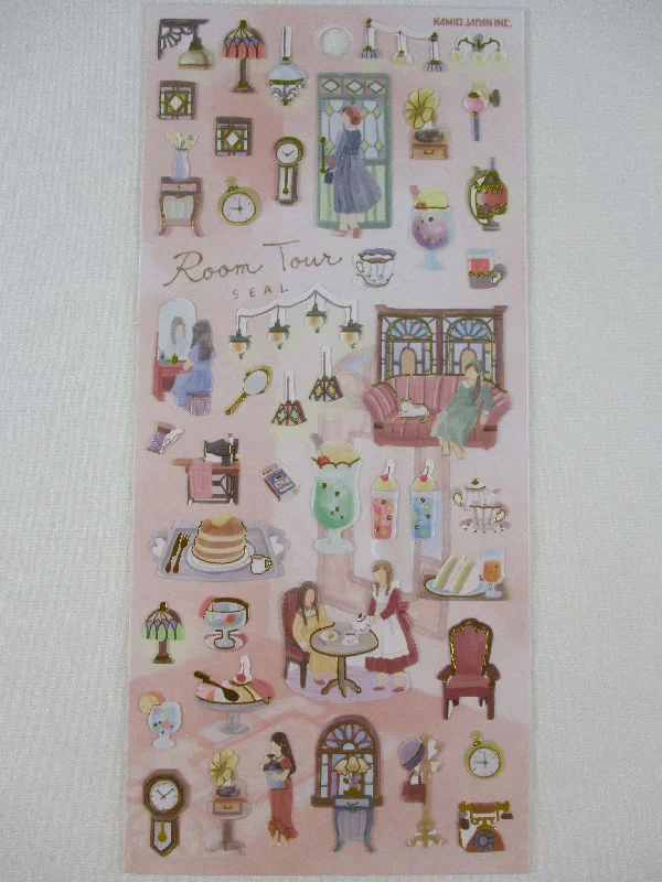 Cute Kawaii Kamio My Room Tour Series Sticker Sheet - Retro Modern Vintage Cozy Breakfast Pet Music Tea Time Powder Room - for Journal Planner Craft Agenda Organizer Scrapbook