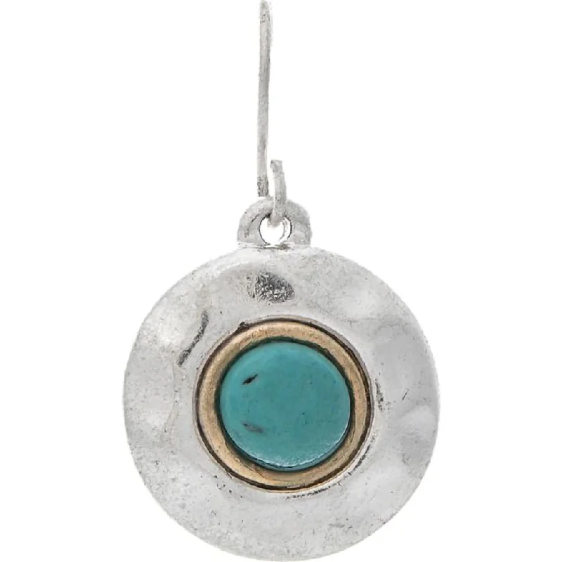 Rain :  Two Tone Turquoise Gem Hammered Disc Earring