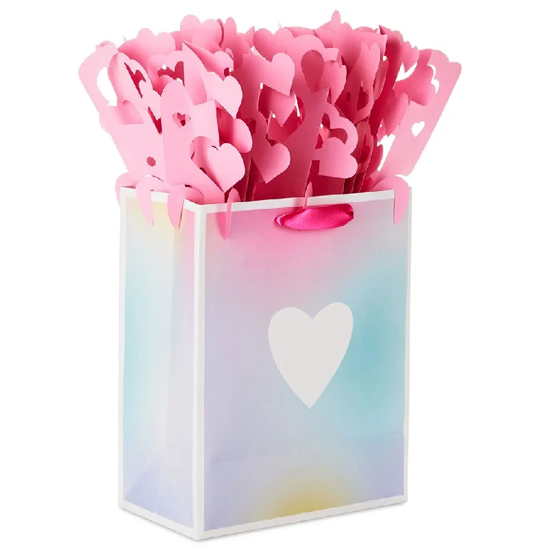 Hallmark : 9.6" White Heart and Watercolor Medium Gift Bag With WonderFill Topper