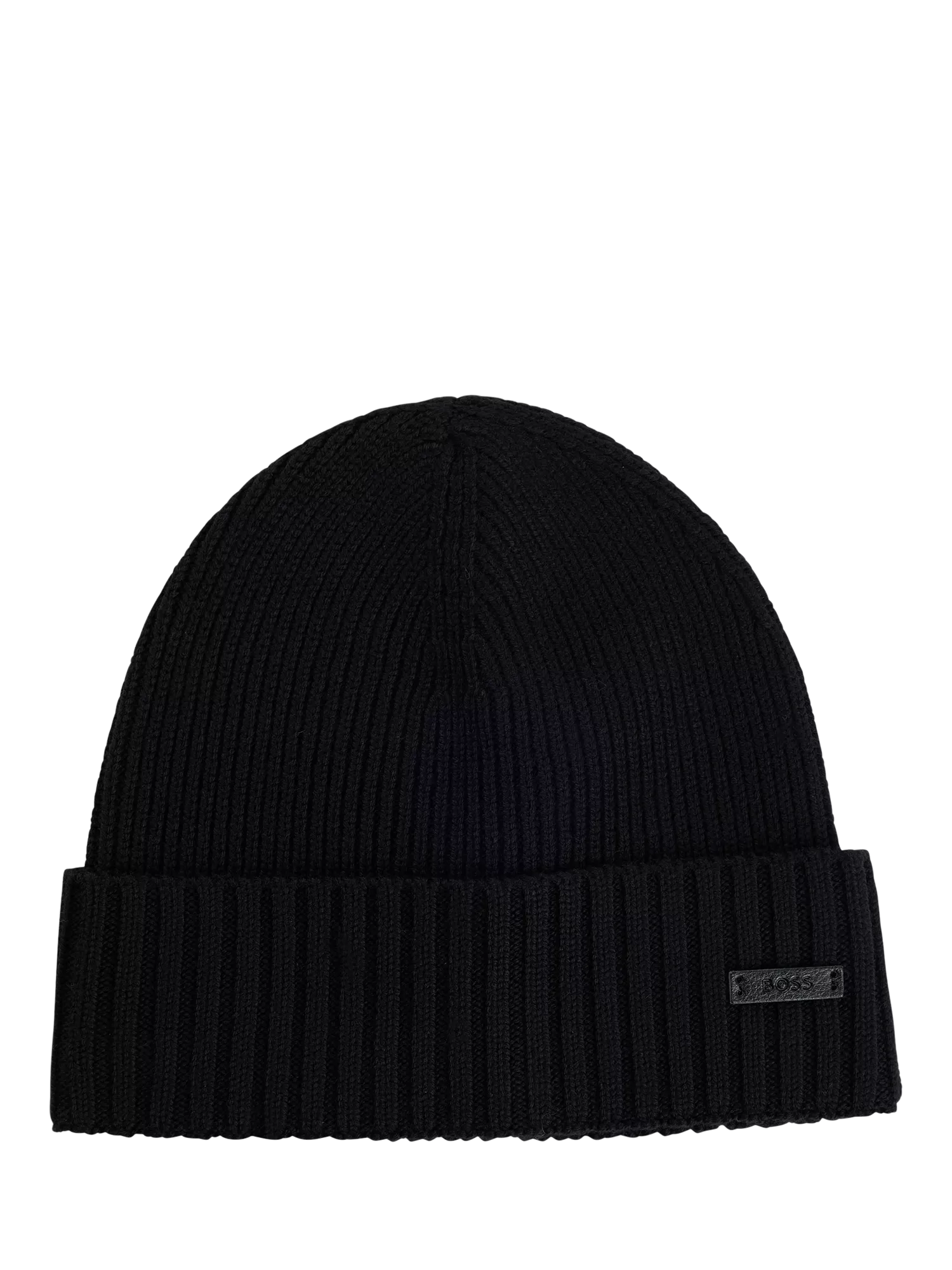 BOSS Fati Wool Ribbed Beanie Hat, Black