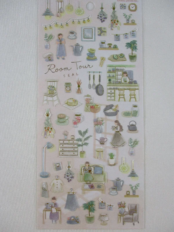 Cute Kawaii Kamio My Room Tour Series Sticker Sheet - Simple Mindful Home Garden Living Plant Cooking Kitchen Juice Drink Warm Coffee - for Journal Planner Craft Agenda Organizer Scrapbook