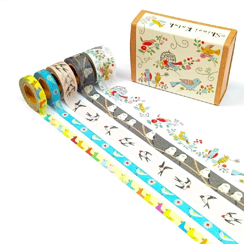 Cute Kawaii Shinzi Katoh Washi / Masking Deco Tape Set -  Bird Nature Spring Flower - for Scrapbooking Journal Planner Organizer Schedule Craft