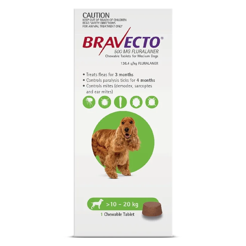 Bravecto Flea and Tick Chew for Medium Dogs 10kg-20kg Green