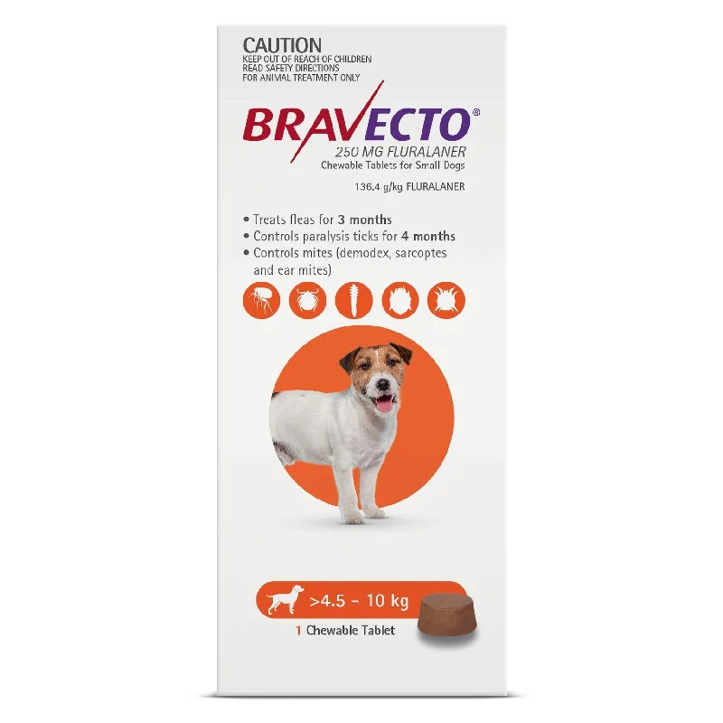 Bravecto Flea and Tick Chew for Small Dogs 4.5kg-10kg Orange