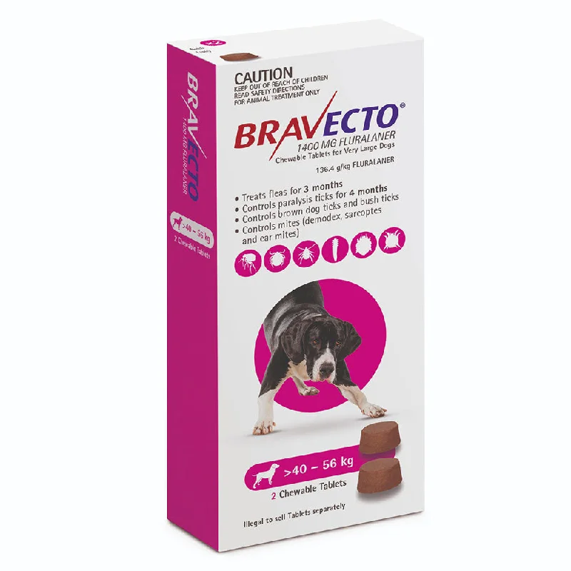 Bravecto Flea and Tick Chews for Extra Large Dogs 40kg-56kg Purple 2 Pack