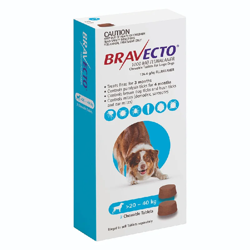 Bravecto Flea and Tick Chews for Large Dogs 20kg-40kg Blue 2 Pack