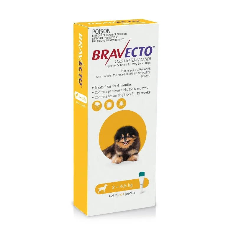 Bravecto Spot-On 6 Monthly Flea Treatment for Dogs 2-4.5kg Yellow