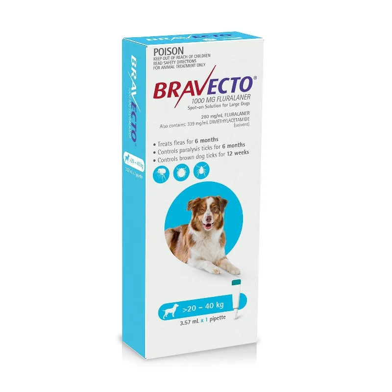 Bravecto Spot-On 6 Monthly Flea Treatment for Dogs 20-40kg Blue