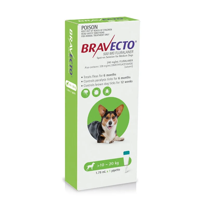 Bravecto Spot-On 6 Monthly Flea Treatment for Dogs 10-20kg Green