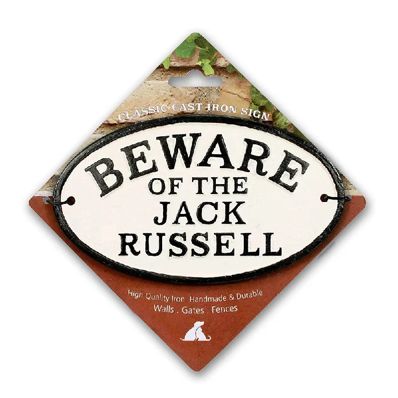 Oval Cast Iron Sign Beware of the Jack Russell