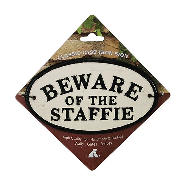 Oval Cast Iron Sign Beware Of The Staffie